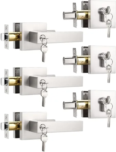 Miniatura 39 de KNOBWELL - Pomo resistente para puertas exteriores con cerradura de seguridad de doble llave y cuadrada; juego de picaportes para puertas