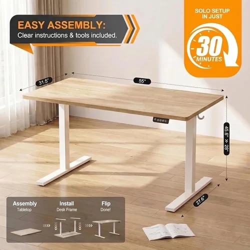 Miniatura 3 de Grandder 55x32 Escritorio Eléctrico Grande de Pie, Escritorio de Computadora con Altura Ajustable con 2 Ajustes de Memoria, Escritorio de Pie