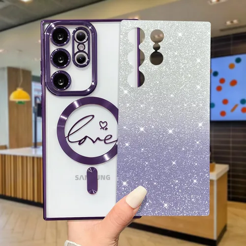 Miniatura 224 de ZONRW - Funda para Samsung Galaxy S22 Ultra magnética, para mujeres y niñas, cubierta trasera suave, lujosa, con corazón de amor, bling, degradado