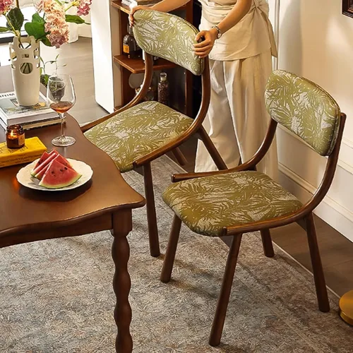 Miniatura 3 de Rustic Fabric Dining Room Chairs, Kitchen Chair with Backrest, Dining Chairs Lobby Chair Set for French Country Farmhouse Kitchen Home Brown+black
