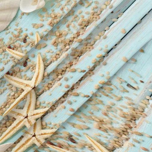 Miniatura 4 de Mantel redondo ajustable de playa de madera de verano con diseño de estrella de mar y borde elástico (se adapta a mesas de 40 a 44 pulgadas)