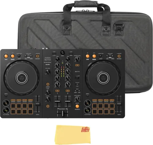 Miniatura 12 de Pioneer DJ DDJ-FLX10 Controlador profesional de DJ de 4 canales, paquete negro con funda de transporte, auriculares HDJ-CUE1, cable XLR y paño