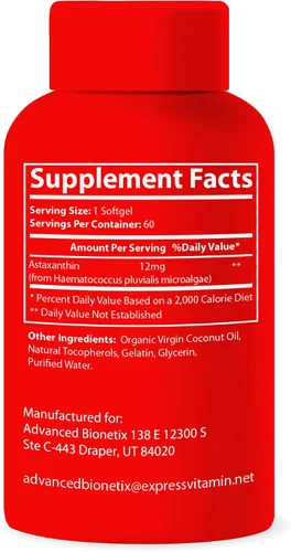 Miniatura 7 de Advanced Bionetix Triple Strength AstaQuil™ Astaxantina Fórmula de alta biodisponibilidad, 60 cápsulas blandas de aceite de coco orgánico para una