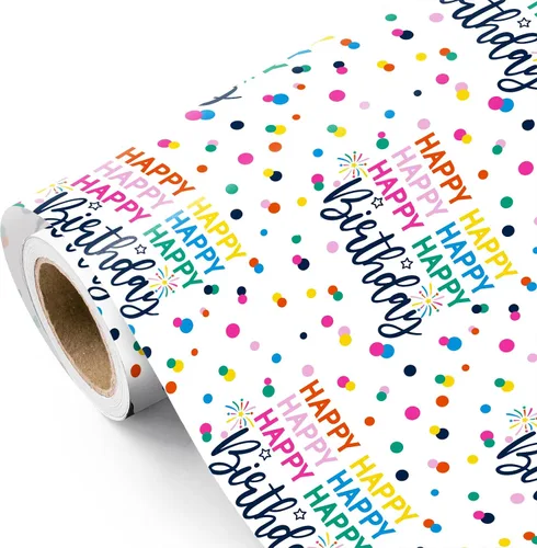 Miniatura 13 de WRAPAHOLIC Papel de regalo para cumpleaños - Rollo mini - 17 pulgadas x 16.5 pies - Papel de regalo azul dorado con foil brillante de feliz Azul