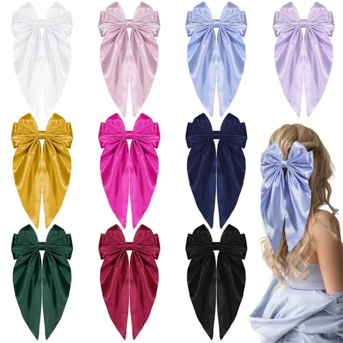 Miniatura 13 de 10 piezas de pasadores grandes de cinta para el pelo con colas largas para mujeres y niñas, TOKUFAGU accesorios vintage franceses para el cabello