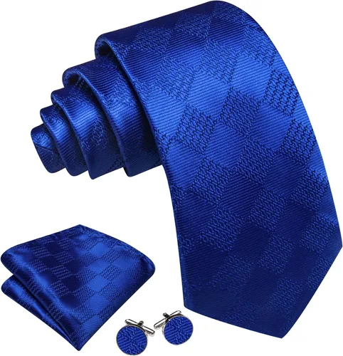 Miniatura 178 de Barry.Wang Juego de corbatas a cuadros para hombre con pañuelo gemelos de rayas clásicas