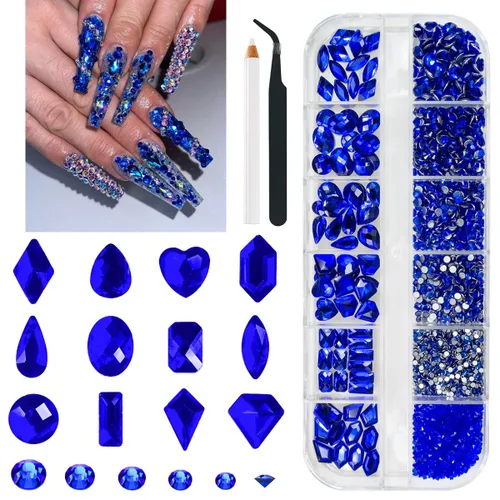 Miniatura 28 de Qiipii 2052 piezas de diamantes de imitación amatista púrpura para uñas, diamantes de imitación de vidrio de color lila claro para uñas, 72 formas