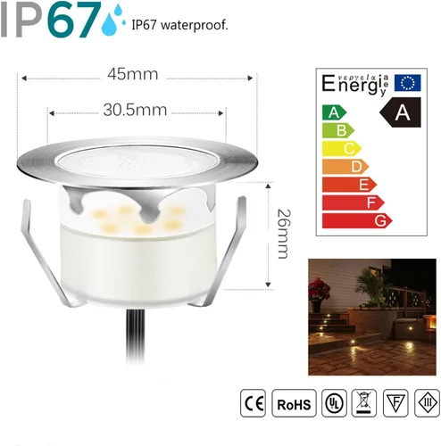 Miniatura 2 de lámpara LED decorativa de bajo voltaje de 1 vatio, impermeable, para exteriores, patio, jardín, escaleras Blanco cálido