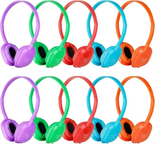 Paquete de 10 auriculares para niños a granel para la escuela, auriculares al por mayor para estudiantes, adolescentes, niños, conector de 0.138 in,