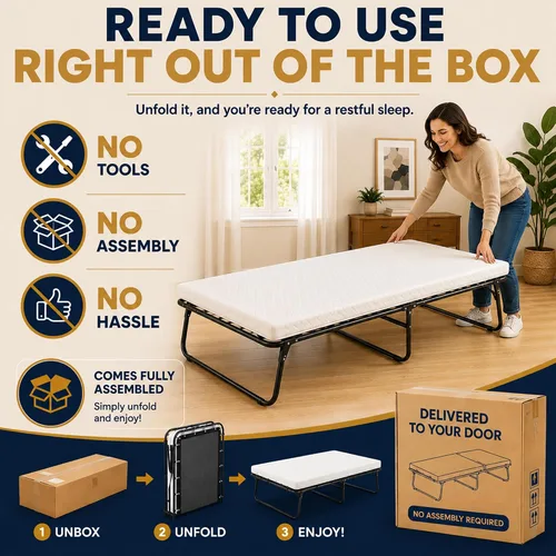 Miniatura 8 de Greaton, 14″ High Folding Guest Bed with 3″ Memory Foam Mattress – Sturdy Metal Frame, Easy Access for Seniors, Underbed Storage, Comfortable Bed
