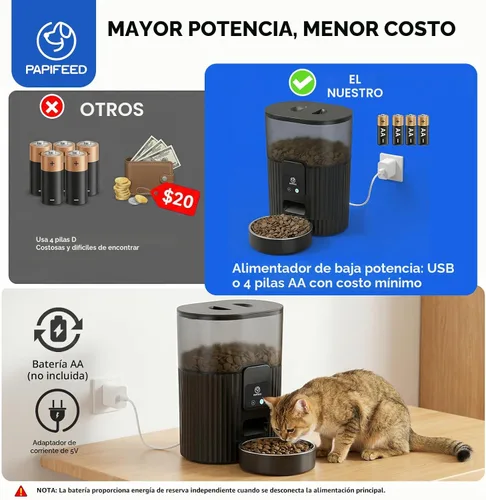 Miniatura 5 de PAPIFEED Comedero automático para gatos con aplicación, dispensador de comida para gatos WiFi de 2.4 G, alimentador lento de 3 litros para alimentos