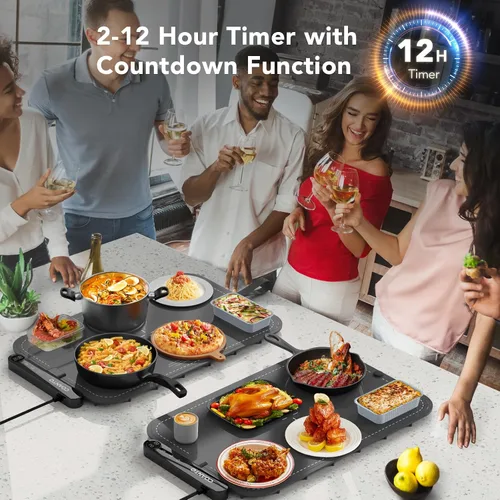 Miniatura 5 de Tapete de calentamiento para alimentos, bandeja de calentamiento impermeable para fiestas de buffets, calentador de alimentos con 7 ajustes de Gris