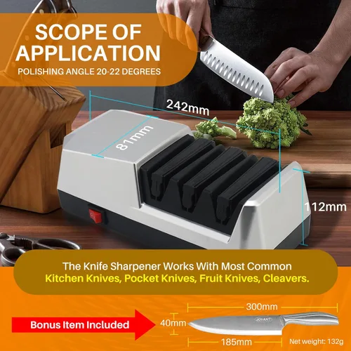 Miniatura 5 de Afilador de cuchillos eléctrico con sistema de afilado de 3 pasos y abrasivos de diamante, adecuado para la mayoría de cuchillos de metal
