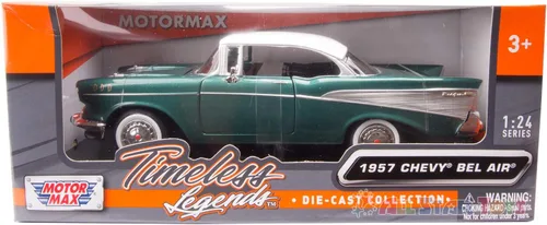 Miniatura 3 de 1957 Chevy Bel Air Green Escala 1/24 Diecast Model Toy Car Motormax 73228