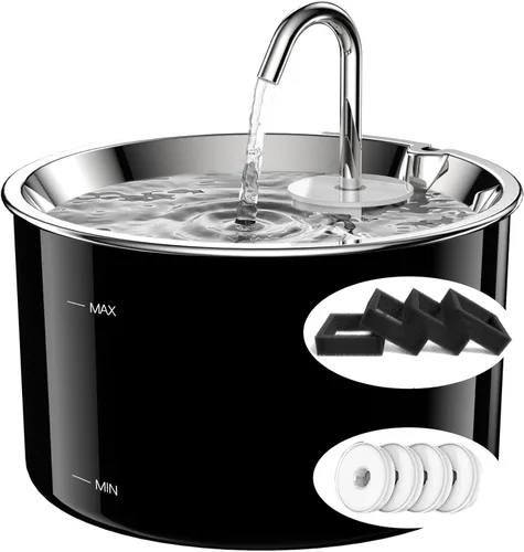 Miniatura 8 de Vividorama Fuente de agua para gatos, tapa de acero inoxidable, fuente de agua para mascotas de 3 L/101 onzas, bebedero para perros con bomba