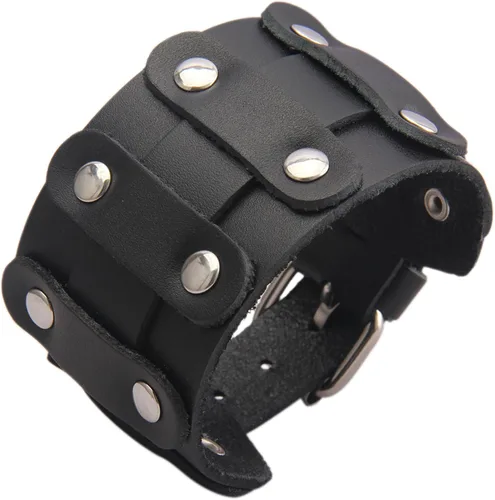 Miniatura 13 de Jeilwiy Pulseras de cuero punk para hombres, pulseras hechas a mano, brazalete ancho, joyería trenzada, color negro y marrón, ajustable, regalos
