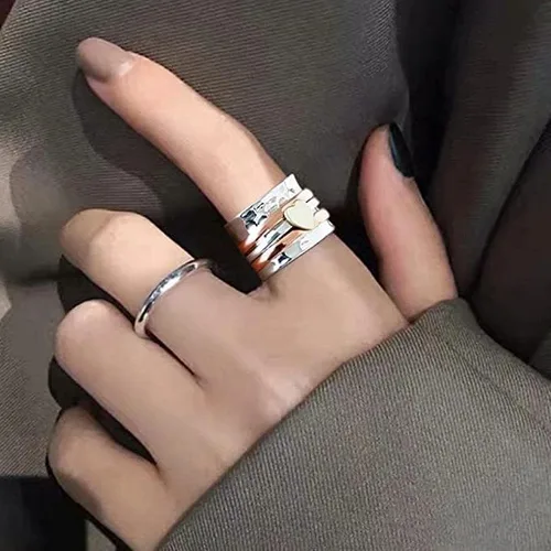 Miniatura 3 de Anillo de compromiso vintage de girasol para mujer, grabado en dos tonos, acero inoxidable, anillo de boda para ella