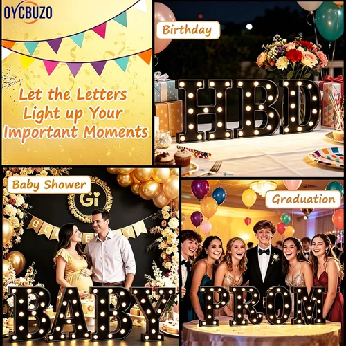 Miniatura 3 de Oycbuzo - Letras con iluminación Led, letras del alfabeto, color negro, para decoración de bares, festivales, cumpleaños, bodas