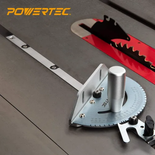 Miniatura 7 de POWERTEC Calibrador de inglete universal para sierra de mesa y barra de inglete de aluminio, 27 paradas de ángulo, funciona con sierras de mesa