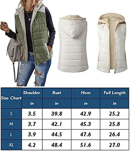 Miniatura 3 de Chaleco reversible de forro polar Sherpa para mujer, con cremallera completa, bloque de color cálido, sudadera con capucha y bolsillo