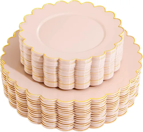 Miniatura 13 de LIYH - 120 platos de plástico azul bebé con borde dorado, platos desechables de plástico azul claro, incluye 60 platos llanos de 10.25 pulgadas y 60
