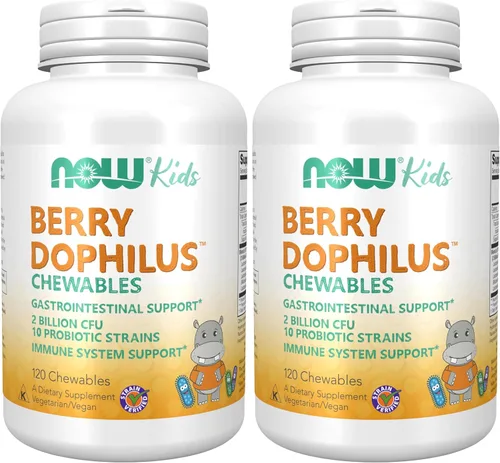 Miniatura 7 de NOW Foods Suplementos, BerryDophilus con 2 mil millones, 10 cepas probióticas, endulzado con xilitol, cepa verificada, 60 masticables, el embalaje