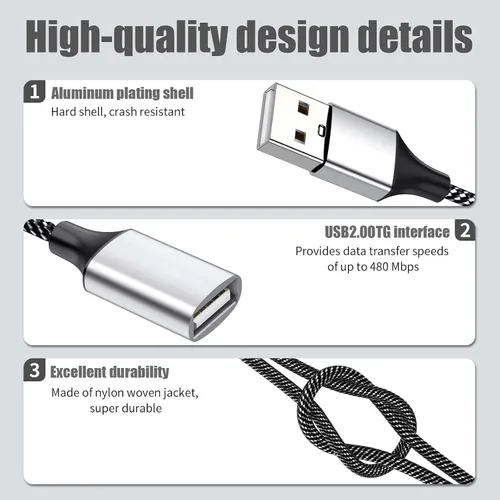Miniatura 2 de Fidioto Divisor de cable de extensión USB de 6.6 pies, USBA 1 macho a 4 hembras, cable USB Y soporte de carga y transferencia de datos