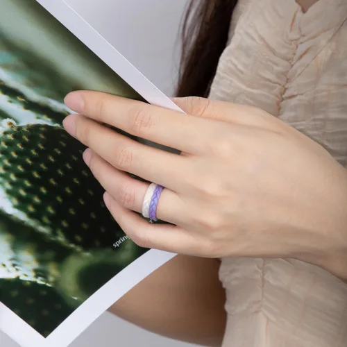 Miniatura 105 de Egnaro Anillos de boda de silicona para ella, conjuntos de novia de goma para mujer, bandas finas, diseño trenzado de hojas apilables con ranuras