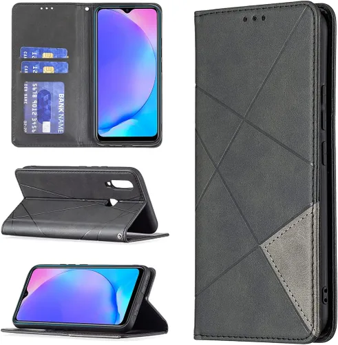 Miniatura 2 de Funda con tapa para Vivo Y11, Y15, Y12 e Y17, diseño de rombos de piel sintética, con función atril, cierre magnético, para Vivo Y11/Y15/Y12/Y17