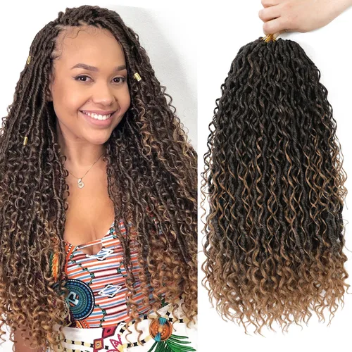Miniatura 39 de 6 paquetes de cabello sintético rizado de Locs Crochet de 22 pulgadas, cabello de ganchillo estilo diosa, trenzas hippie sintéticas, extensiones