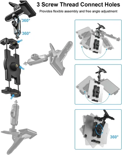 Miniatura 3 de Soporte para tablet para visera solar de automóvil, brazo mágico de metal, soporte de tableta ajustable de 360° con abrazadera ultra estable
