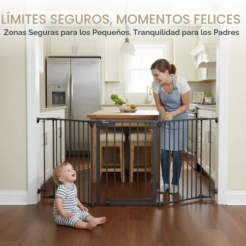 Miniatura 6 de Mumeasy Puerta de bebé extra ancha de 126 pulgadas para puertas, escaleras y chimenea, puerta de seguridad de cierre automático para perros y Negro