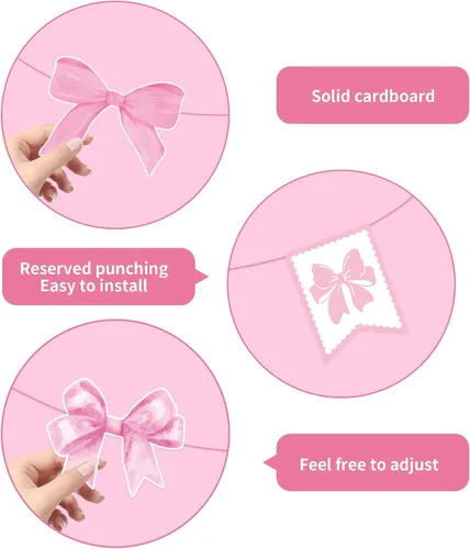 Miniatura 3 de Decoraciones de baby shower, 3 piezas de letrero de bienvenida para bebé, carteles con temática de lazos rosados, suministros para fiesta