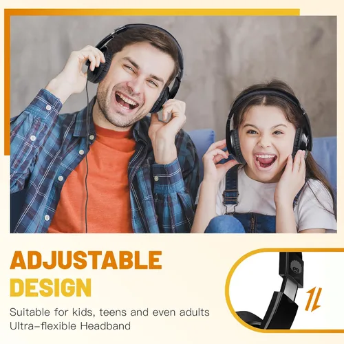 Miniatura 5 de RockPapa Comfort Audífonos para la escuela, ligeros, para niños, niñas, adolescentes, con cable de 3.5 mm para reproductor de CD y DVD, tablet, Negro