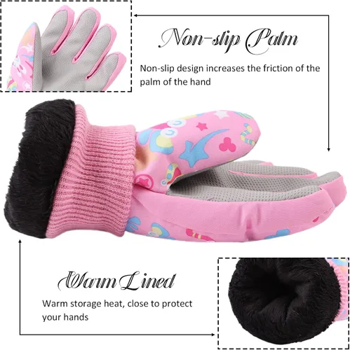 Miniatura 3 de JANGANNSA Guantes de esquí de invierno para niños y niñas, guantes de nieve para clima frío, guantes de esquí y snowboard impermeables con forro
