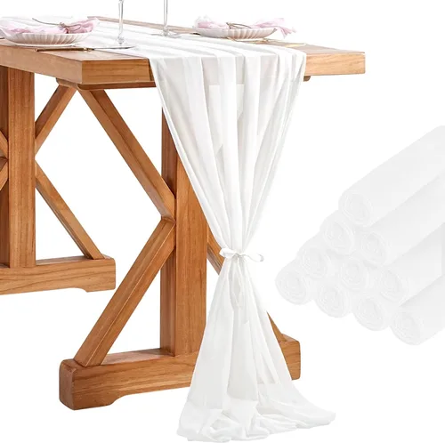 Miniatura 10 de SoarDream - Camino de mesa de gasa, color rosa bebé, de 27 x 120 pulgadas, camino de mesa de estilo romántico ideal para fiesta de boda Púrpura claro