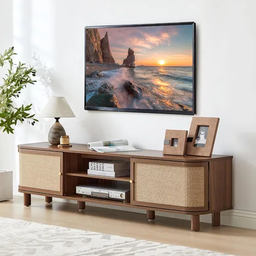 Miniatura 10 de AVZEAR Soporte de TV moderno de mediados de siglo para televisores de hasta 65 pulgadas, centro de entretenimiento estilo granja con almacenamiento