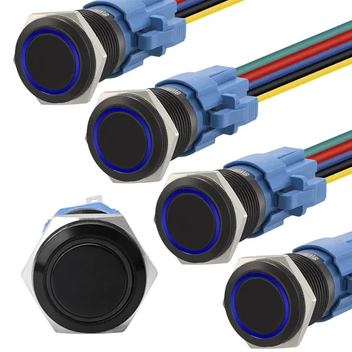 Miniatura 10 de STARELO 5 piezas 16 mm interruptor de botón de presión LED momentáneo, carcasa plateada, interruptor de botón de presión impermeable IP65, 1NO 1NC