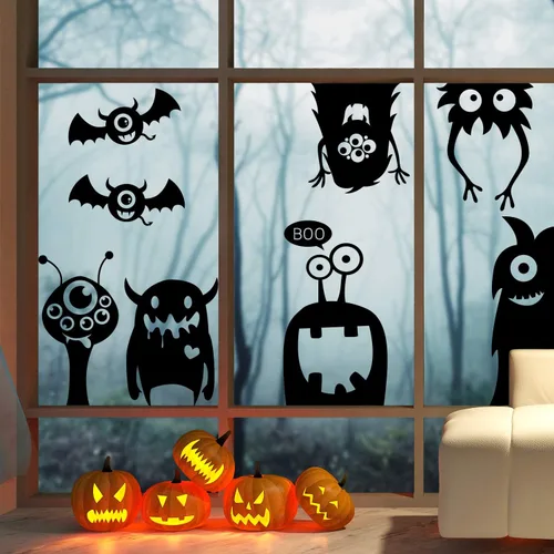 Miniatura 6 de CCINEE Calcomanía para ventana gigante de Halloween se aferra a la ventana, calcomanías para la decoración de Halloween Suministro 10 piezas #1