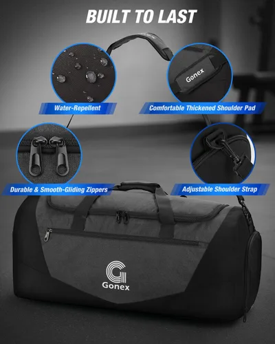 Miniatura 4 de Gonex Bolsa de lona para gimnasio con compartimento para zapatos, bolsillo húmedo, bolsa deportiva de gran capacidad para hombres y mujeres, bolsa