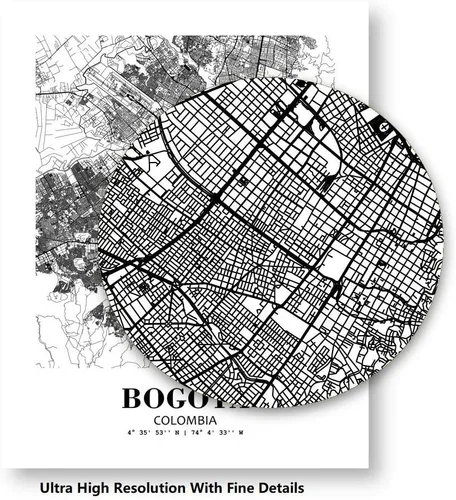 Miniatura 7 de Eleville 8X10 sin marco Bogotá Colombia Vista de la Ciudad Resumen Camino Moderno Mapa Arte Impresión Póster de Pared Oficina Decoración del Hogar