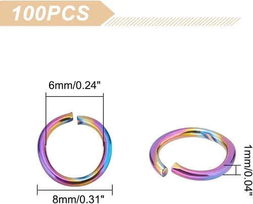 Miniatura 3 de UNICRAFTALE 100 anillos de salto de arco iris de 0.197 pulgadas, redondos, abiertos, anillos de acero inoxidable para manualidades, aretes