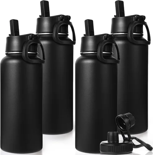 Miniatura 20 de Neihepal Botella de agua aislada de 32 onzas con 2 tapas (tapa con pajilla y boquilla), botellas de agua de doble pared de acero inoxidable 18/8