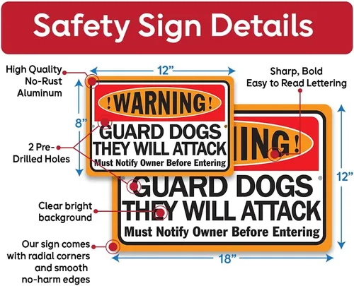 Miniatura 3 de Metal Signs - Warning Guard Dogs They Will Attack - Property Warning Guard Dog Bites Signs - Durable Metal Sign - Use Indoor/Outdoor - Notice Sign
