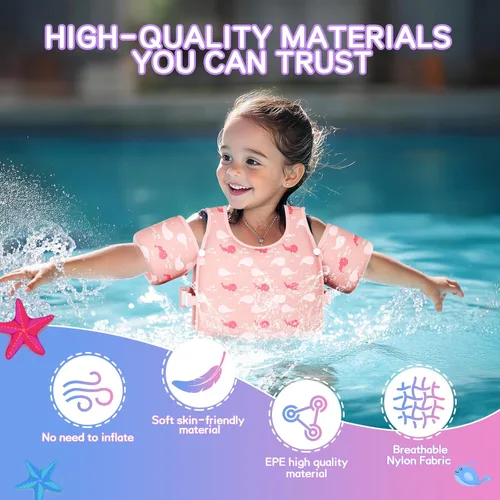 Miniatura 3 de Chaleco de natación para niños pequeños, flotadores para niños de 20 a 66 libras, chaleco de natación para niños pequeños que aprenden a nadar, Rosa