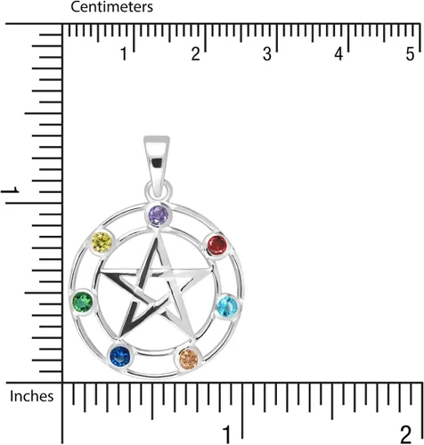 Miniatura 3 de WithLoveSilver de plata de ley 925encanto de la estrella pentáculo Wicca Chakra 7de circonita cúbica Colgante