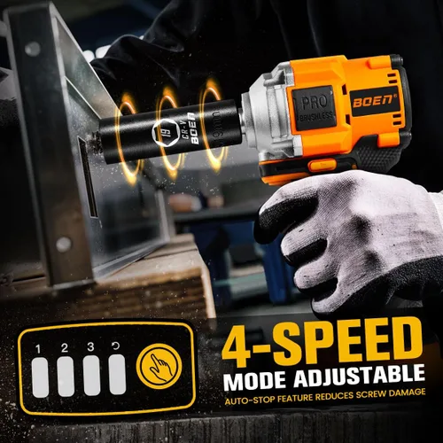 Miniatura 5 de boen 260FT-LBS(350N.m) Llave de impacto inalámbrica 1/2 pulgada, pistola de impacto eléctrica sin escobillas ligera, 2500RPM para reparación