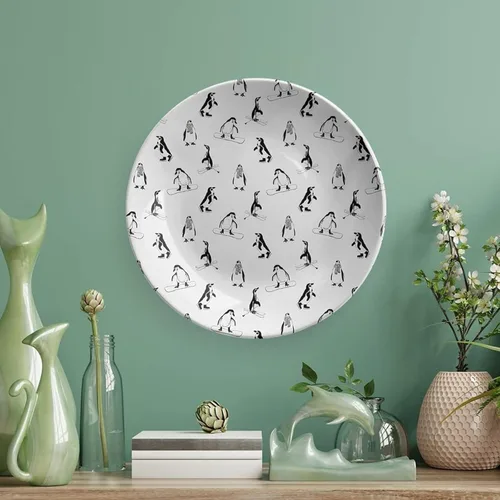 Miniatura 5 de XISUNYA Plato decorativo de 6 pulgadas, cerámica para niños, pingüinos de esquí en tablas de snowboard, deportes de invierno, impresión temática