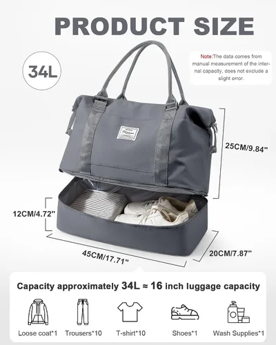 Miniatura 46 de Bolsa de viaje para mujer, bolsa deportiva para gimnasio, H-Negro