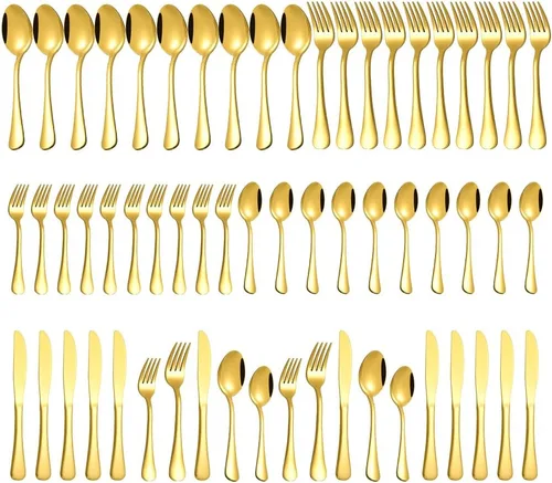 Miniatura 9 de Juego de cubiertos de 60 piezas para 12, juego de cubiertos de acero inoxidable, juego de vajilla Inculde tenedores, cuchillos, cucharas, juego